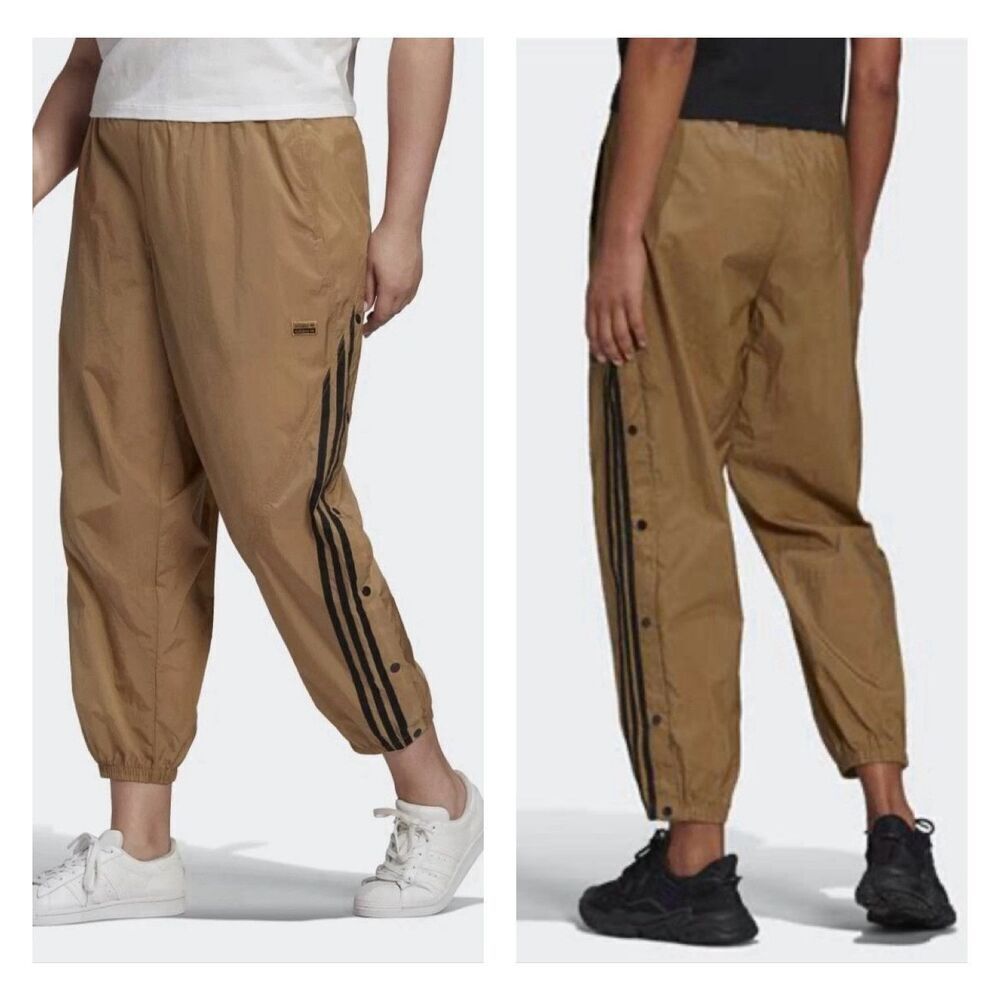 Adidas Originals Track Pants Womens 3X Athletic‎ Nylon Snap Leg Joggers Tan NEW